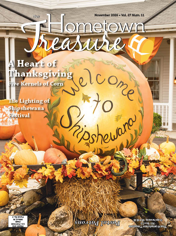 HT 2026 11 The cover of the January 2026 edition of The Hometown Treasure. The cover features a large light fixture shaped like a pink and green lily.